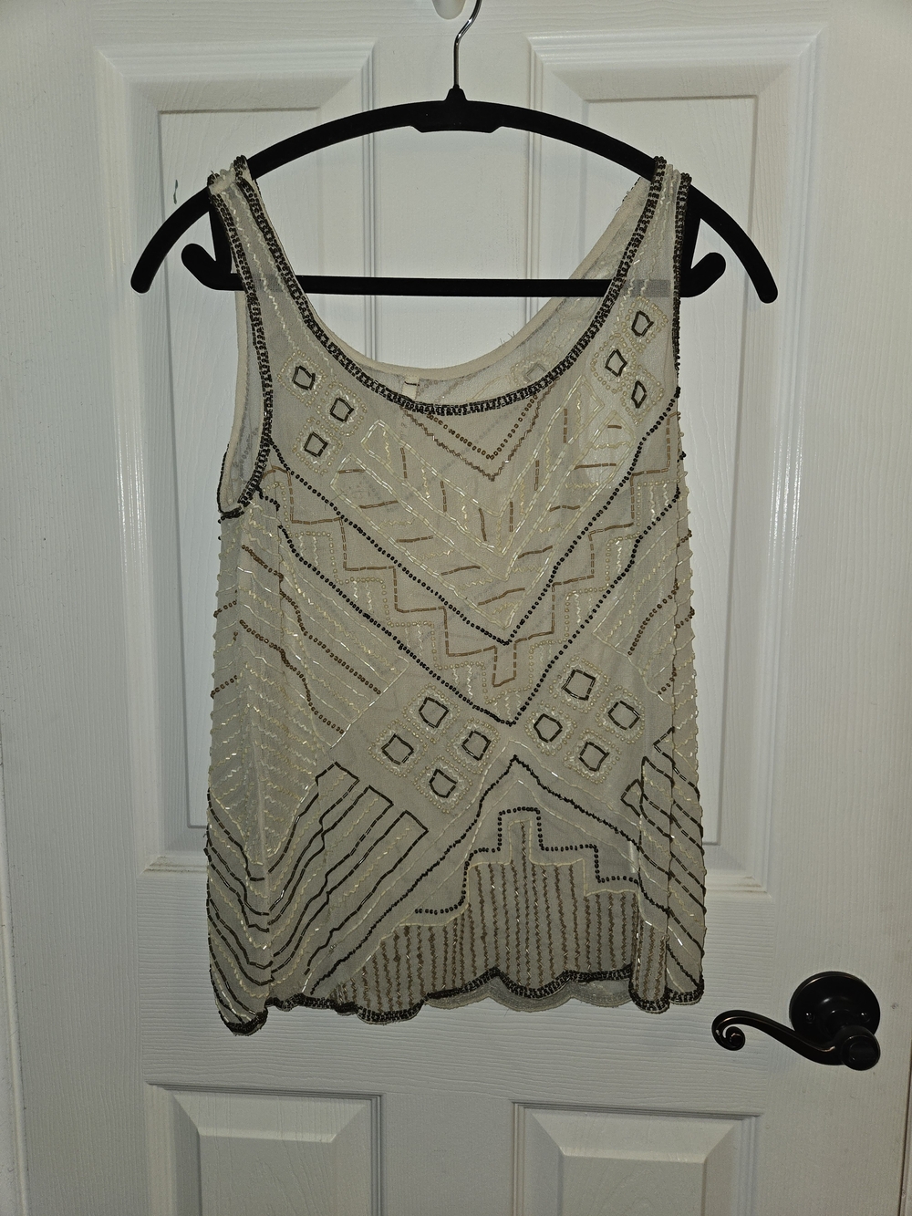 Embellished Ivory & Gold Beaded Sleeveless Top